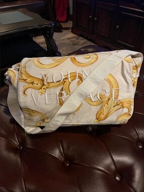 Versace Vintage Cream Messenger Bag with Gold Baroque Print